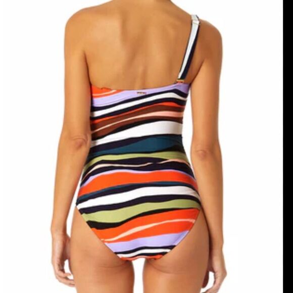 Anne Cole Ring Strap Multicolor Striped One Piece Swimsuit - Sz 12 NWT - Picture 7 of 11
